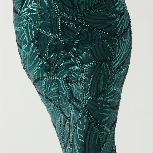 Graceful Sequin Embellished Mesh Mermaid Maxi Dress